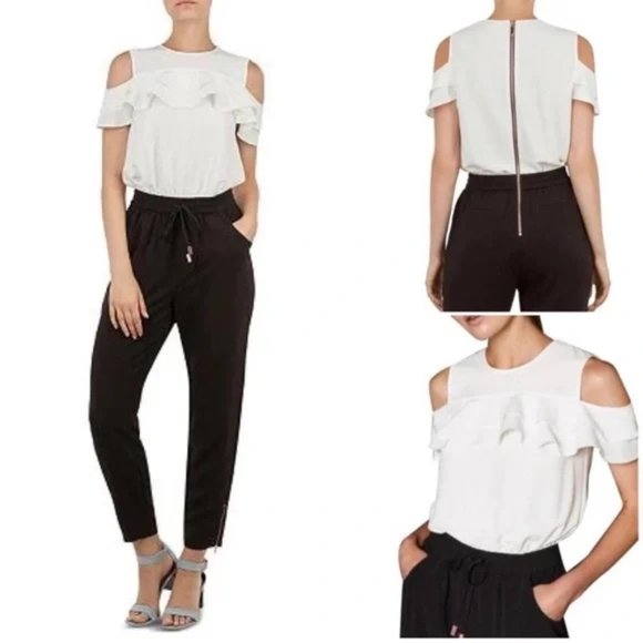 Ted Baker Toriil Ruffled Cold Shoulder Jumpsuit Size 4 - Picture 2 of 8